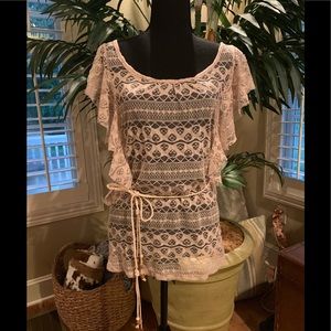 Daytrip blush pink sheer lace blouse